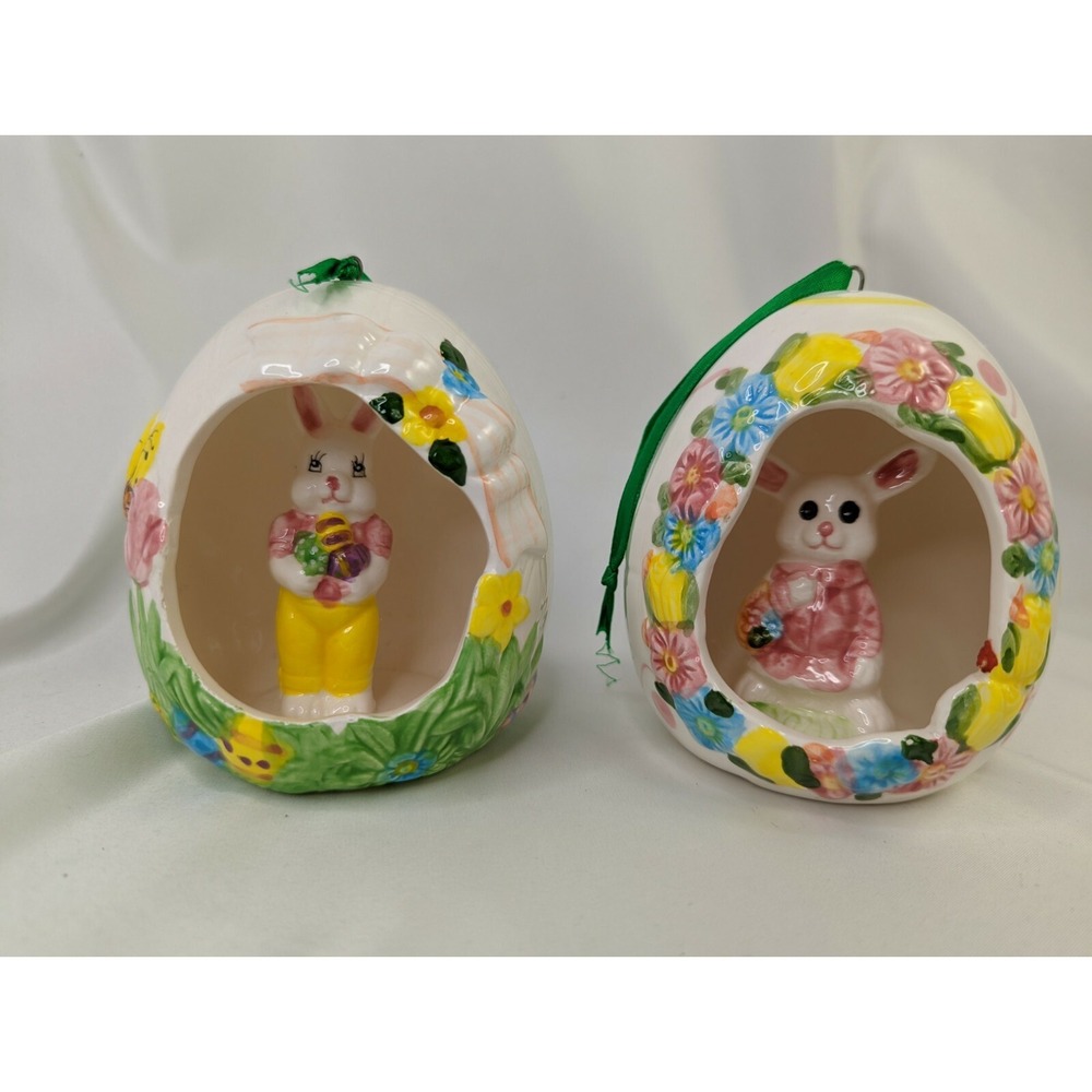 K's Collection Ceramic Egg & Rabbit Figure Ornament‎ Lot of 2 Hanging